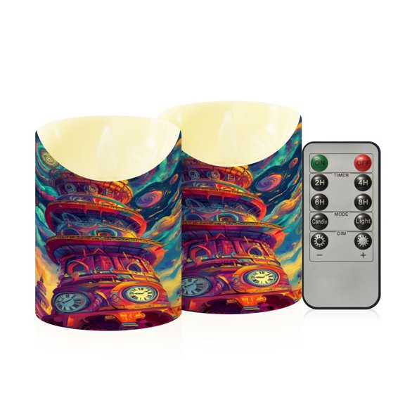 2 PCS Tilted Flameless Candles Flickering LED Lights Battery Operated Candles with Remote Timers for Holiday Decor Psychedelic Tower