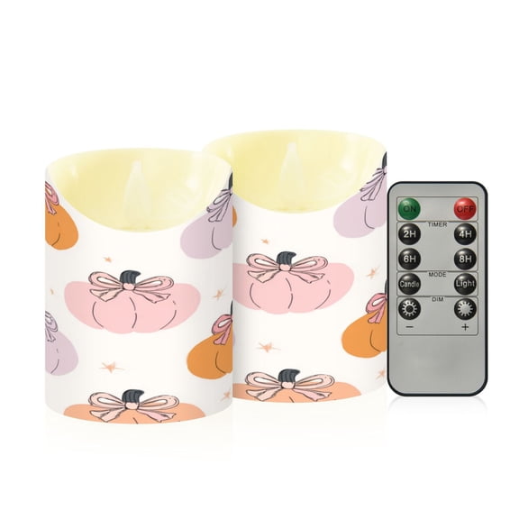 2 PCS Tilted Flameless Candles Flickering LED Lights Battery Operated Candles with Remote Timers for Holiday Decor Pumpkins with Bows