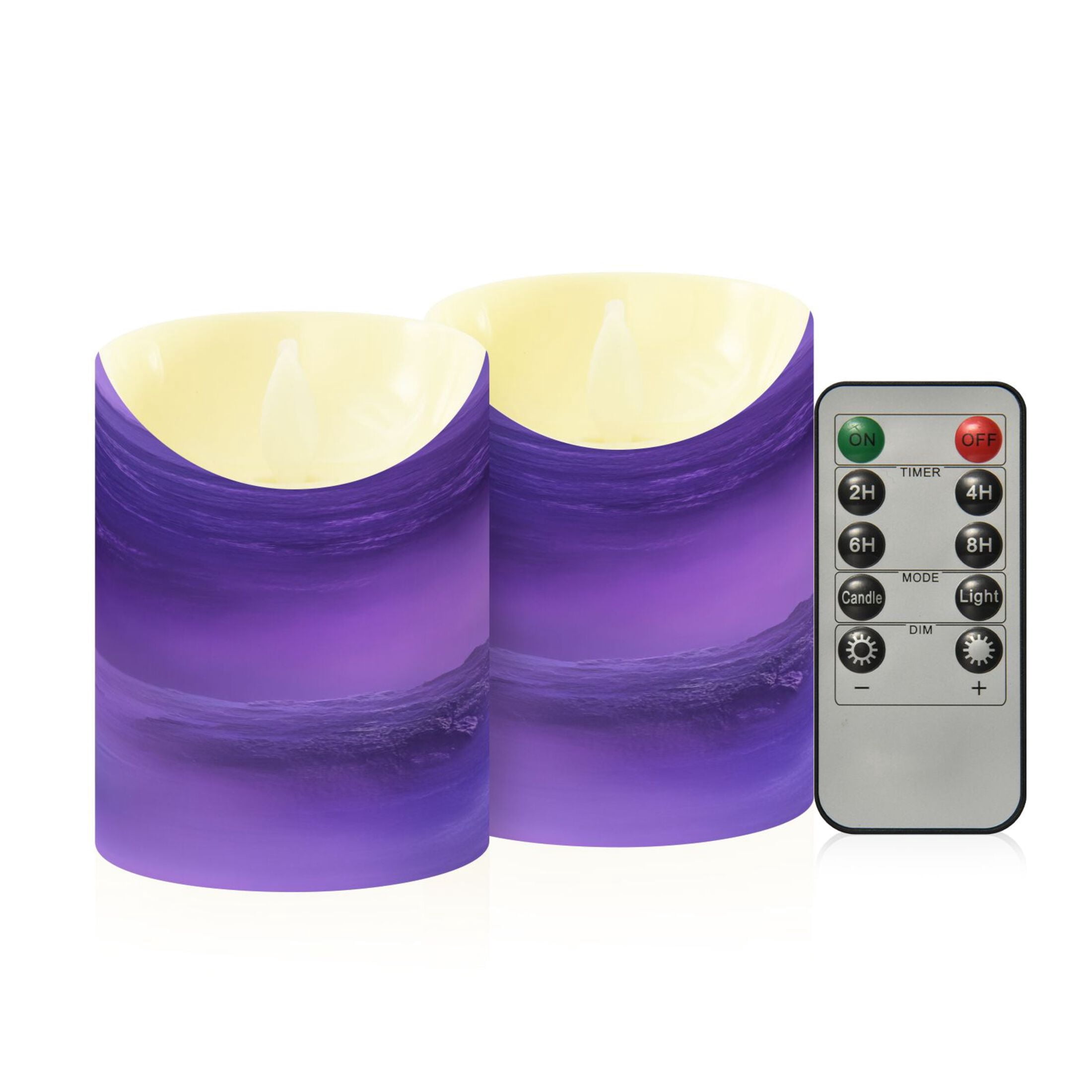 2 PCS Tilted Flameless Candles Flickering LED Lights Battery Operated Candles with Remote Timers for Holiday Decor Purple Mist