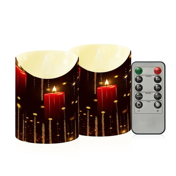 2 PCS Tilted Flameless Candles Flickering LED Lights Battery Operated Candles with Remote Timers for Holiday Decor Red Candles
