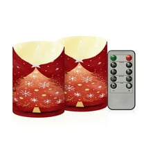 2 PCS Tilted Flameless Candles Flickering LED Lights Battery Operated Candles with Remote Timers for Holiday Decor Red Christmas Tree