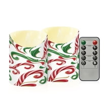 2 PCS Tilted Flameless Candles Flickering LED Lights Battery Operated Candles with Remote Timers for Holiday Decor Red and Green Candy-cane