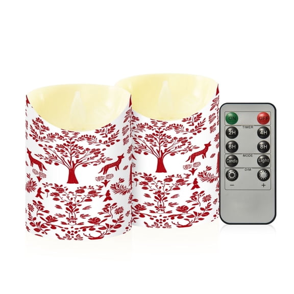 2 PCS Tilted Flameless Candles Flickering LED Lights Battery Operated Candles with Remote Timers for Holiday Decor Red and White Seamless Pattern