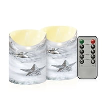 2 PCS Tilted Flameless Candles Flickering LED Lights Battery Operated Candles with Remote Timers for Holiday Decor Silver Stars and Snow