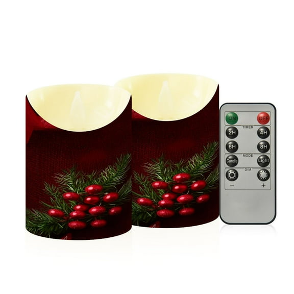 2 PCS Tilted Flameless Candles Flickering LED Lights Battery Operated Candles with Remote Timers for Holiday Decor Small Round Christmas Ornaments