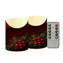 2 PCS Tilted Flameless Candles Flickering LED Lights Battery Operated Candles with Remote Timers for Holiday Decor Small Round Christmas Ornaments