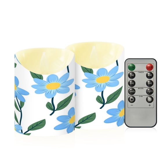 2 PCS Tilted Flameless Candles Flickering LED Lights Battery Operated Candles with Remote Timers for Holiday Decor Spring Flowers