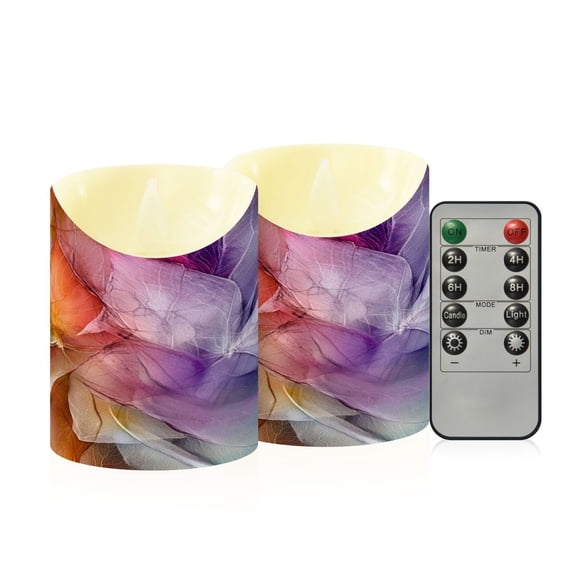 2 PCS Tilted Flameless Candles Flickering LED Lights Battery Operated Candles with Remote Timers for Holiday Decor Transparent Leaf Skeletons