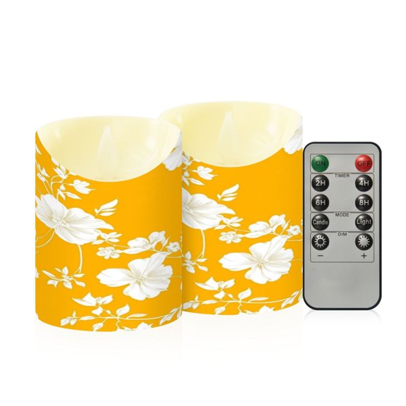2 PCS Tilted Flameless Candles Flickering LED Lights Battery Operated Candles with Remote Timers for Holiday Decor White Floral Silhouettes