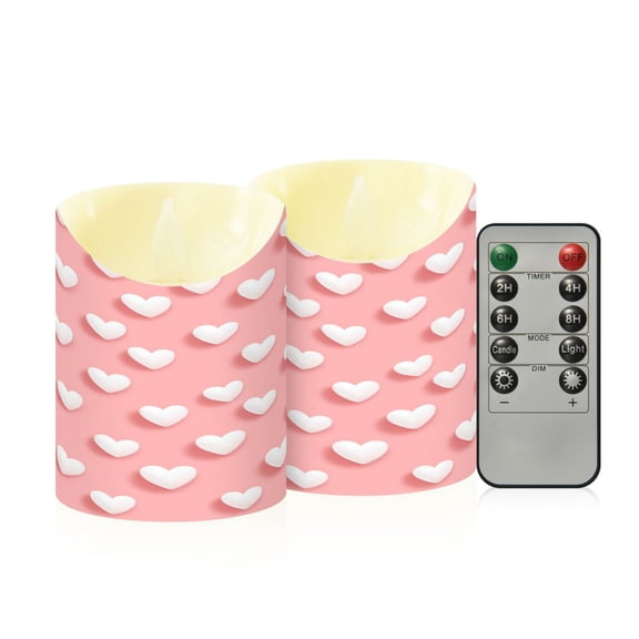2 PCS Tilted Flameless Candles Flickering LED Lights Battery Operated Candles with Remote Timers for Holiday Decor White Heart