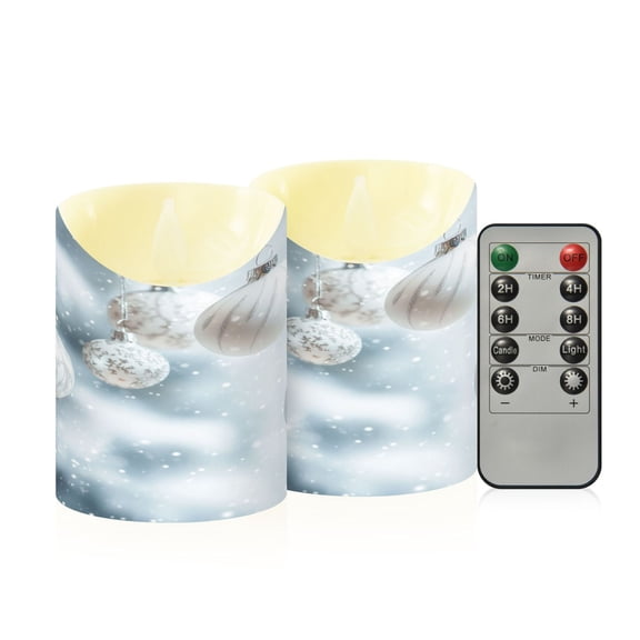 2 PCS Tilted Flameless Candles Flickering LED Lights Battery Operated Candles with Remote Timers for Holiday Decor White and Silver Christmas Tree