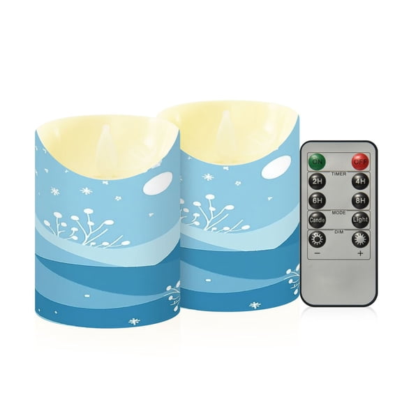 2 PCS Tilted Flameless Candles Flickering LED Lights Battery Operated Candles with Remote Timers for Holiday Decor Winter Snowflakes Pattern