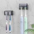 thumbnail image 1 of 2 PCS Toothbrush Holders Wall Mounted with Cover, Electric Tooth Brushing Holder for Bathroom, 2 Slots Self Adhesive Toothbrush Organizer for Family, Kids (2, Transparent Black), 1 of 14