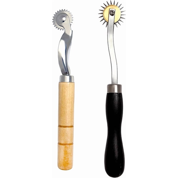 2 PCS Tracing Wheel Set, Professional Stitch Marking Spacer Tool, 2mm & 4mm Needle Point Pounce Wheel with Wooden Handle, Stainless Steel Perforator for Sewing Patterns, Leather & Craft Projects