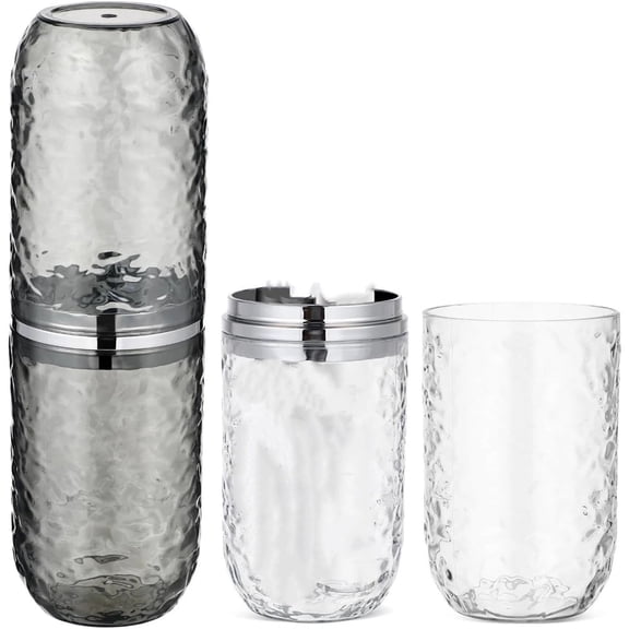 2 PCS Travel Toothbrush Case with Cover, Portable Toothbrush Holder Cup Storage Container Dustproof Toothbrush Case for Bathroom Trip School Camping (Clear & Grey)