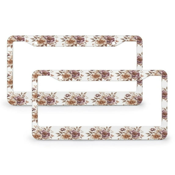 2 PCS Trendy Burgundy Boho Floral License Plate Cover Watercolor Boho Burgundy License Plate Frames Cover Holders Aluminum Metal 2 Holes for Women Men US Vehicles