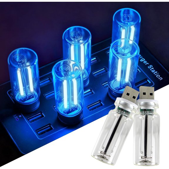 2 PCS USB Car Lights, Touch Dimmable Retro Mini Glass Bottle LED Ambient Night Light for Vehicle Interior, Bedroom, Hallway, Camping, Holiday and Party Decoration (Blue)