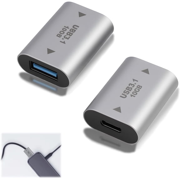 2 PCS USB A Female to USB C Female Adapter 3.1, 10Gbps High-Speed Data Transfer and 3A Fast Charging Converter, Aluminum Alloy Portable USB Adapter Compatible with Laptop, PC, Phone, Tablet