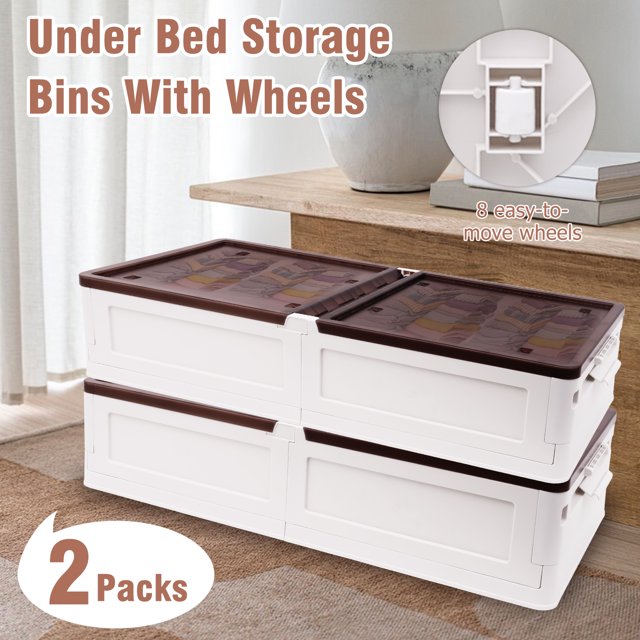 2 PCS Under Bed Storage Boxes, Stackable Under Bed Plastic Rolling