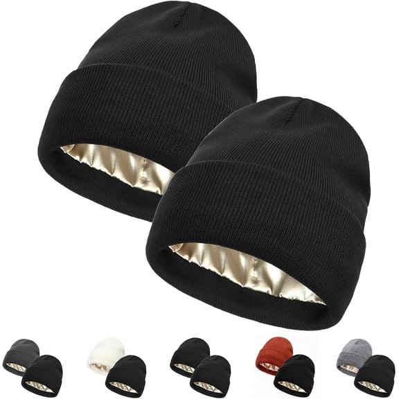 2 PCS Unisex Beanie Hats for Men Women Winter Knit Beanies Soft Slouchy Warm Cuffed Beanie Hat