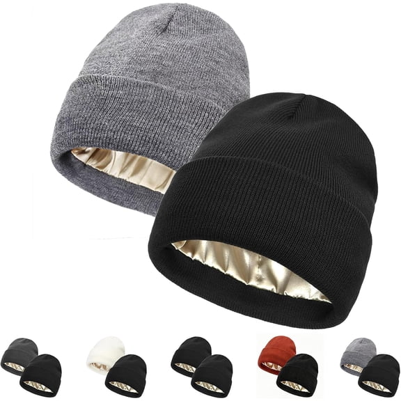 2 PCS Unisex Beanie Hats for Men Women Winter Knit Beanies Soft Slouchy Warm Cuffed Beanie Hat