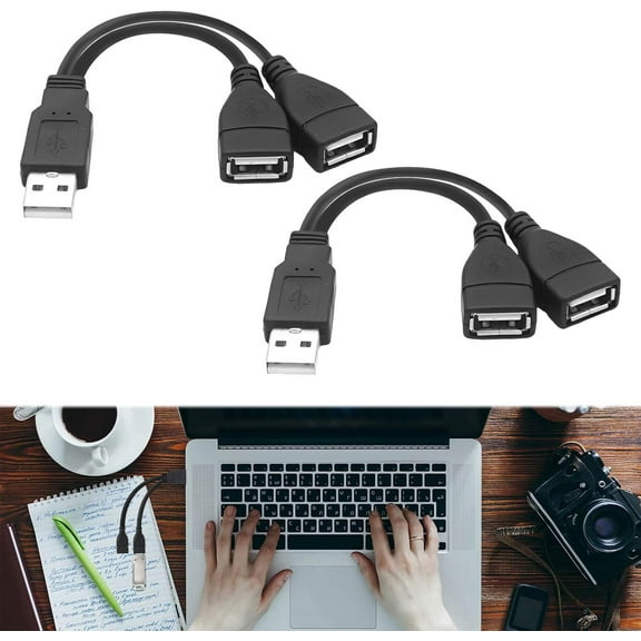 2 PCS Usb Splitter 2 Port Dual USB Female To USB Male Cable,Double Usb Adapter Double Ended USB Cable Charge & Sync Extender For Laptop,Phone,Tablet,Y Splitter Power Cord Adapter