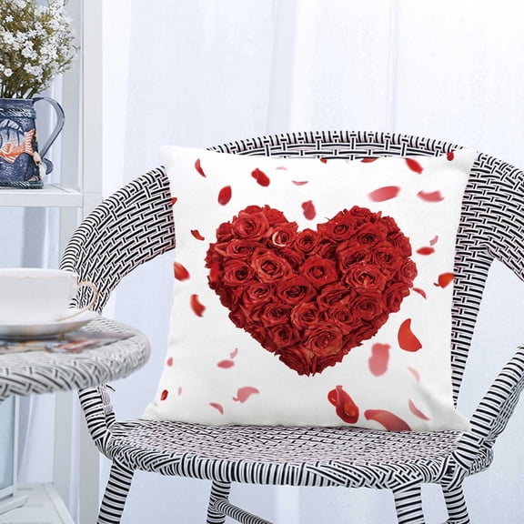 2 PCS Valentine's Day Pillow Covers,18 X 18 Inch Throw Pillow Cover,Soft Comfortable Pillow Cases,Valentine Heart Theme Cushion Covers for Sofa Couch Bed Anniversary Wedding Outdoor