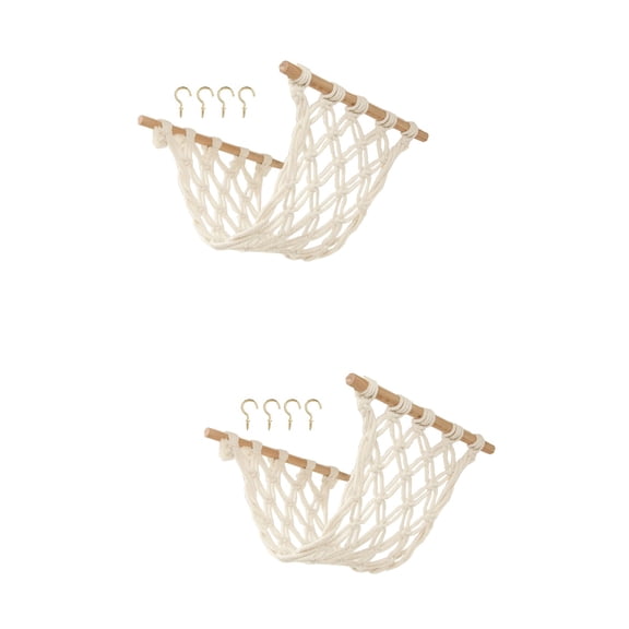 2 PCS Veggie Fruit Hanging Basket Macrame Vegetable Hammock Kitchen Cotton