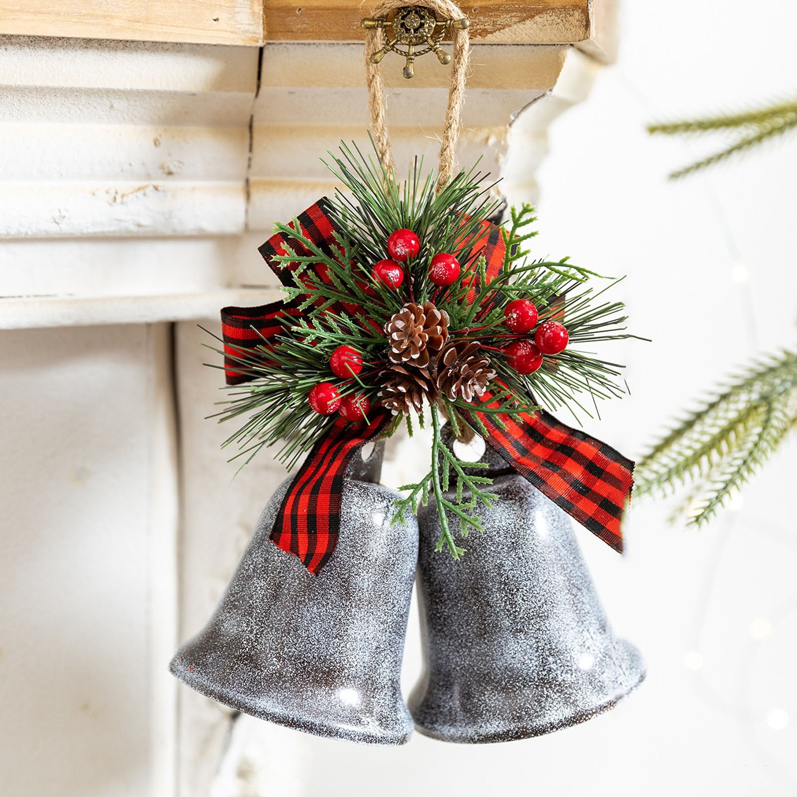 2 PCS Vintage Christmas Bells Set with Double Openings, 3.1 Inch Iron ...
