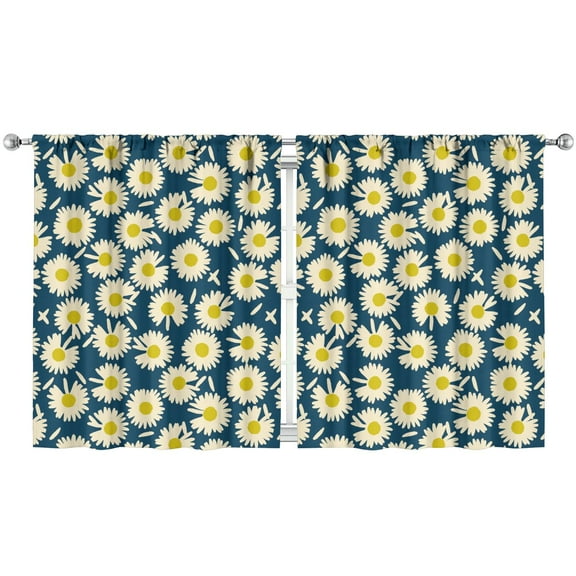 2 PCS Vintage Daisy Floral Kitchen Curtains, Boho Yellow White Bloom Semi-Sheer Tier Curtains, 52x63 Inch Rod Pocket Window Treatment Panels