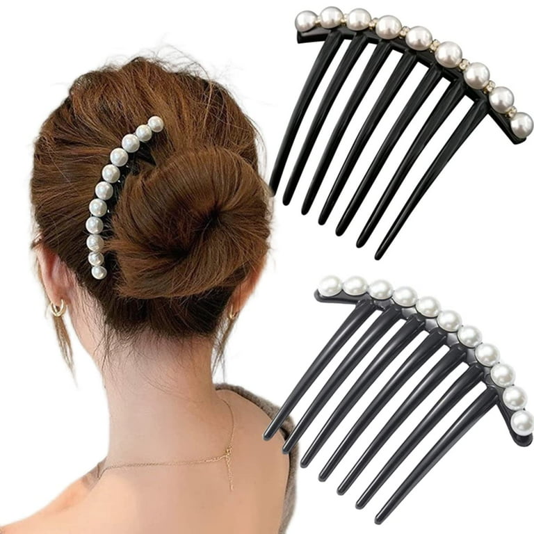 Vintage Pearl Rhinestone Black Hair Comb Clip 