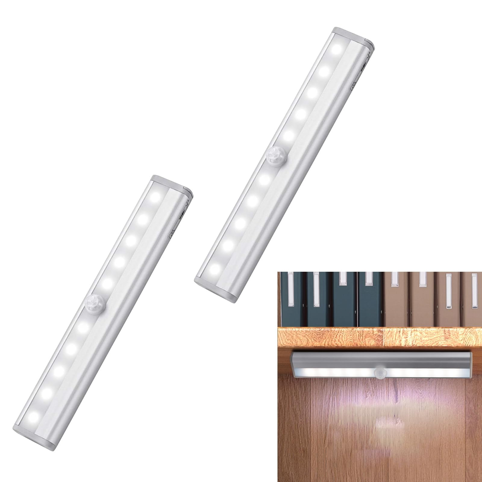 2 PCS(Warm white light)Sensor Light Under Cabinet Lighting Control, Wireless Stick-Anywhere Night Safe Light Bar for Wardrobe,Kitchen