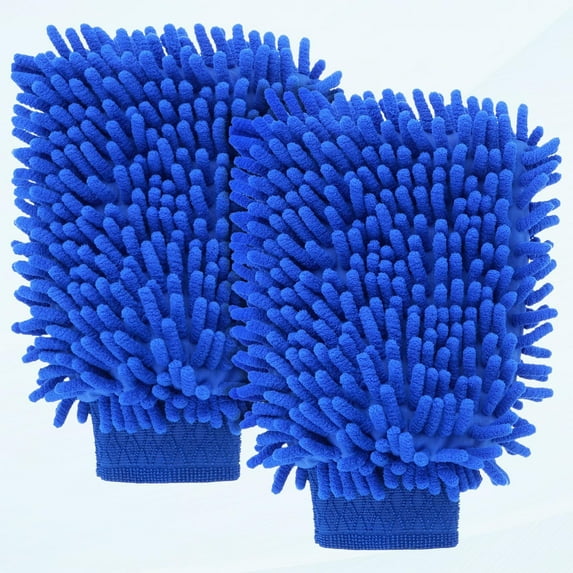 2 PCS Wash Cloths Car Cleaning Supplies Microfiber Towels Brush Wheel Detailing Kit Care Mitt Long Handle Sponge Interior Cleaner Drying Scratch Guard Shampoo Washing Wipes Weave Towel (blue)