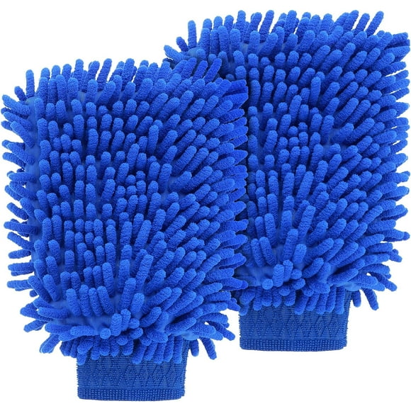 2 PCS Wash Cloths Car Cleaning Supplies Microfiber Towels Brush Wheel Detailing Kit Care Mitt Long Handle Sponge Interior Cleaner Drying Scratch Guard Shampoo Washing Wipes Weave Towel (blue)
