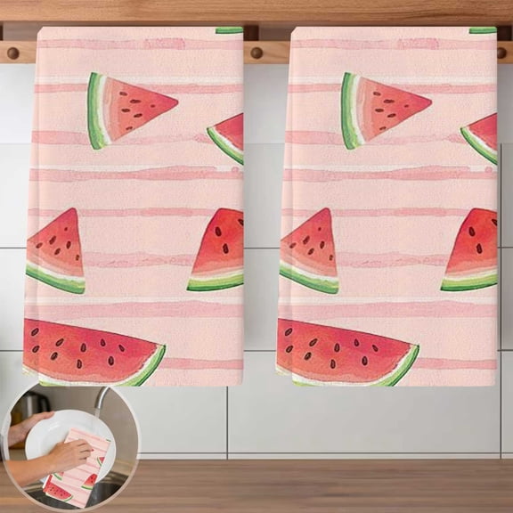 2 PCS Watermelon Slice Pattern Dish Cloth Set - 40x60cm Reusable Kitchen Cleaning Cloths, Absorbent, Lint-Free Towels for Dishwashing, Countertop Wiping, Home Cleaning