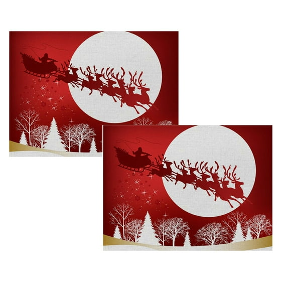 2 PCS Waterproof Red Christmas Placemats For Dining Table 32 X 21 Cm Seasonal Winter Xmas Snowflakes Holiday Washable Table Mats Kitchen Mat Insulated placemat Kitchen Utensils Kitchen Gadgets