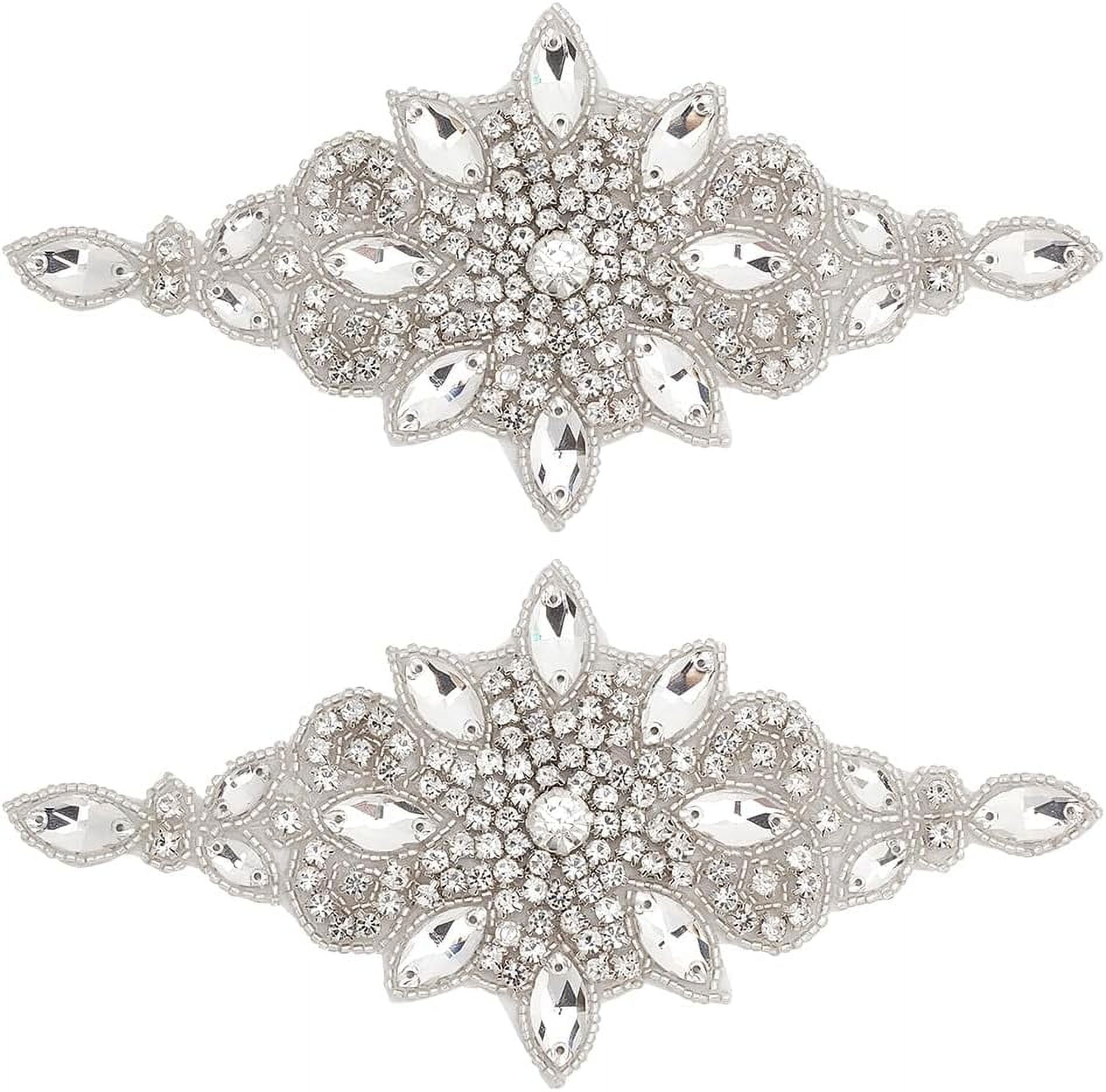 2 PCS Wedding Rhinestone Applique 6.8x3.3inches Bridal Iron on