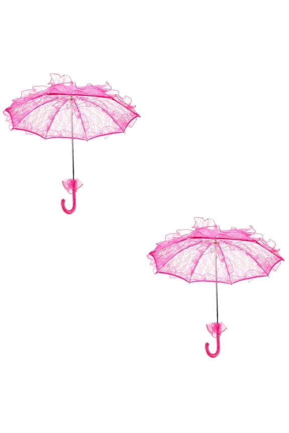 2 PCS Decorative Lace Wedding Umbrellas for Kids and Bridegroom, Rosy Design, Perfect for Wedding Photos and Outdoor Events