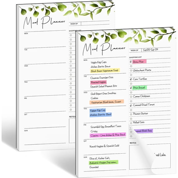 2 PCS Weekly Meal Planner Magnetic for Fridge 8.3x5.5, Undated Meal Planner and Grocery List Tearable Shopping List, Magnetic Menu Planner for Fridge for Weekly Plan - 50 Pages/Book