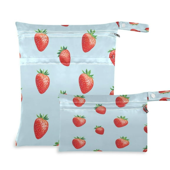 2 PCS Wet Dry Bags for Baby Cloth Diapers Reusable Waterproof Wet Bags for Stroller, Travel & Gym Strawberry