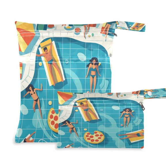 2 PCS Wet Dry Bags for Baby Cloth Diapers Reusable Waterproof Wet Bags for Stroller, Travel & Gym Swimming Pool Scene