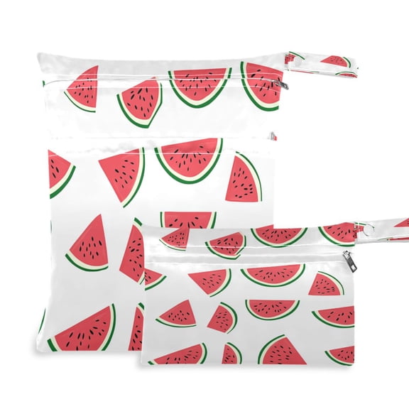 2 PCS Wet Dry Bags for Baby Cloth Diapers Reusable Waterproof Wet Bags for Stroller, Travel & Gym Watermelon