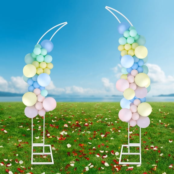 2 PCS White Curved Wedding Arched Stands Backdrop Stand for Ceremony and Party