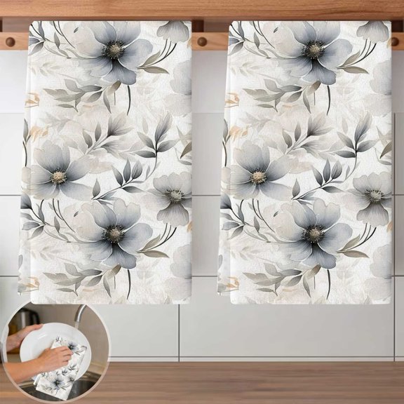 2 PCS White Flower Pattern Dish Cloth Set - 40x60cm Reusable Kitchen Cleaning Cloths, Absorbent, Lint-Free Towels for Dishwashing, Countertop Wiping, Home Cleaning