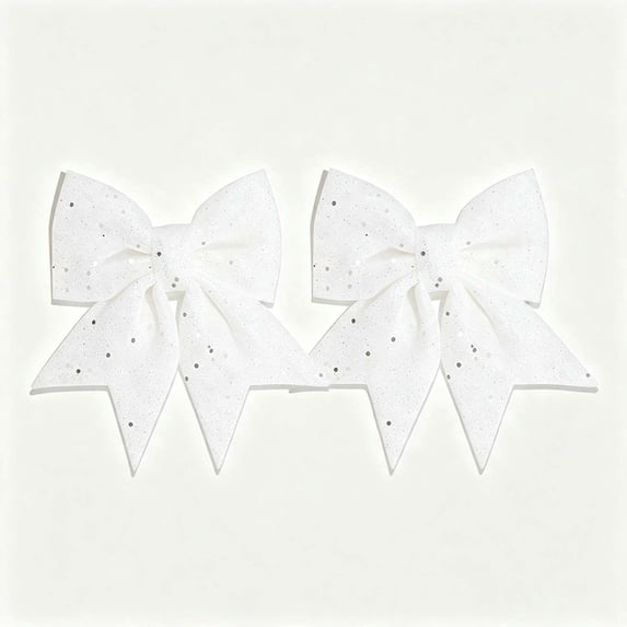 2 PCS White Glitter Bow Decorations, 4.72x5.91 Inch Sparkling Decorative Bow Ribbon Wreaths Ornaments for Gift Wrapping Wedding Christmas Party Home Decor