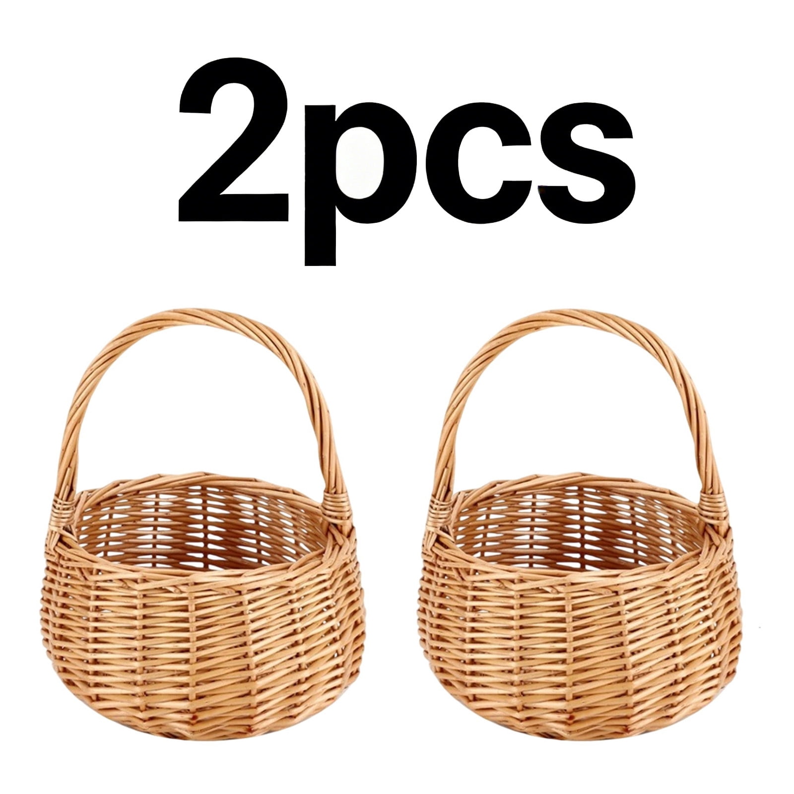 2 PCS Willows Weaving Easter Basket Handmade Vines Weaving Hand Held Fruit And Vegetable Basket Outdoor Fruit Picking Picnic Basket Wood 5.9X8.66 Inches