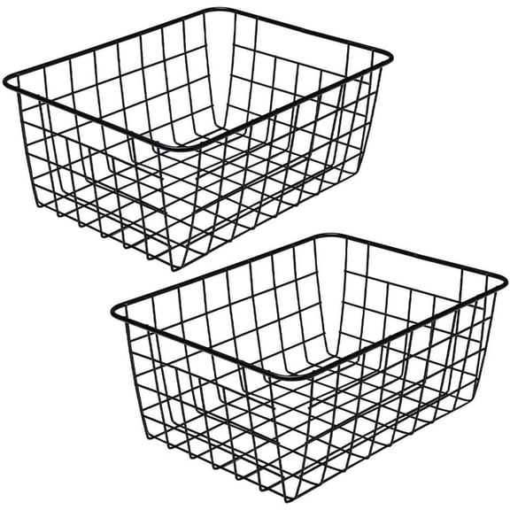 2 PCS Wire Storage Baskets for Organizing, Freezer Storage Baskets, Laundry Basket,Countertop Storage Basket, Metal Basket for Pantry, Freezer, Cabinet(Black,11 x 8.58 x 4.72 Inches)