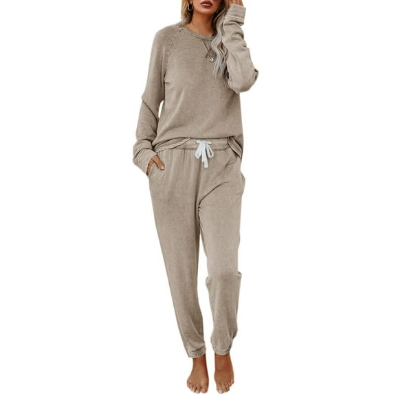 2 PCS Women's Long Sleeve Sweatsuit Set Crewneck Pullover & Drawstring Sweatpants Sport Outfits Sets