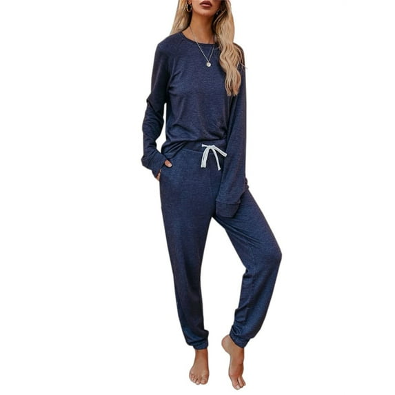 2 PCS Women's Long Sleeve Sweatsuit Set Crewneck Pullover & Drawstring Sweatpants Sport Outfits Sets