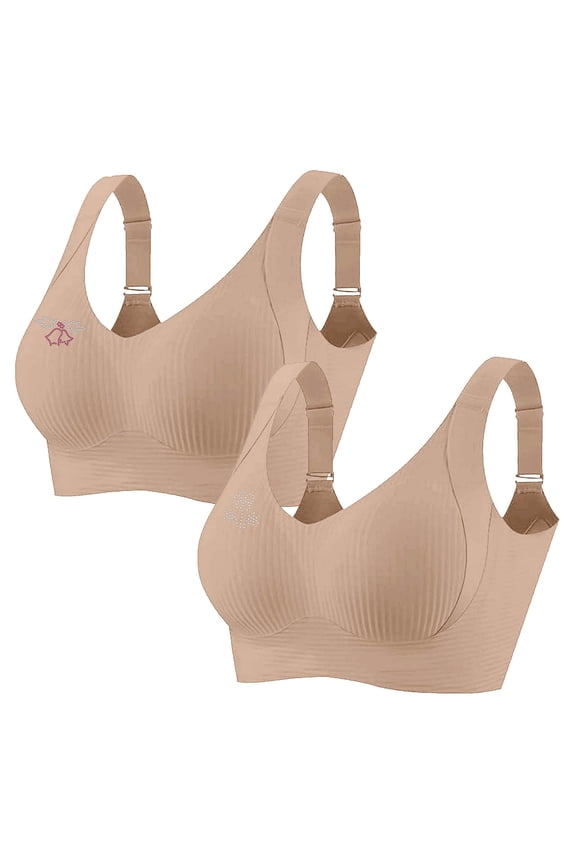 2 PCS Women's Plus Size Wireless Bralette Floral Rhinestone Full Coverage Bras Support Push up T-Shirt Bra, 105BCD